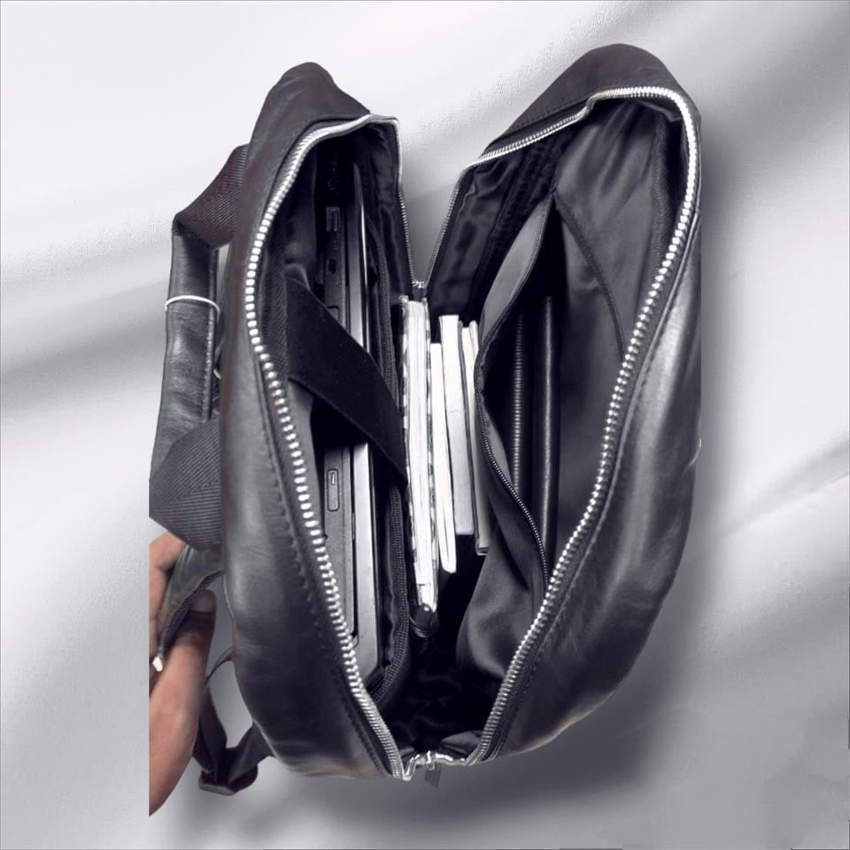 Grain leather laptop backpack(Black-B13) - Image 6
