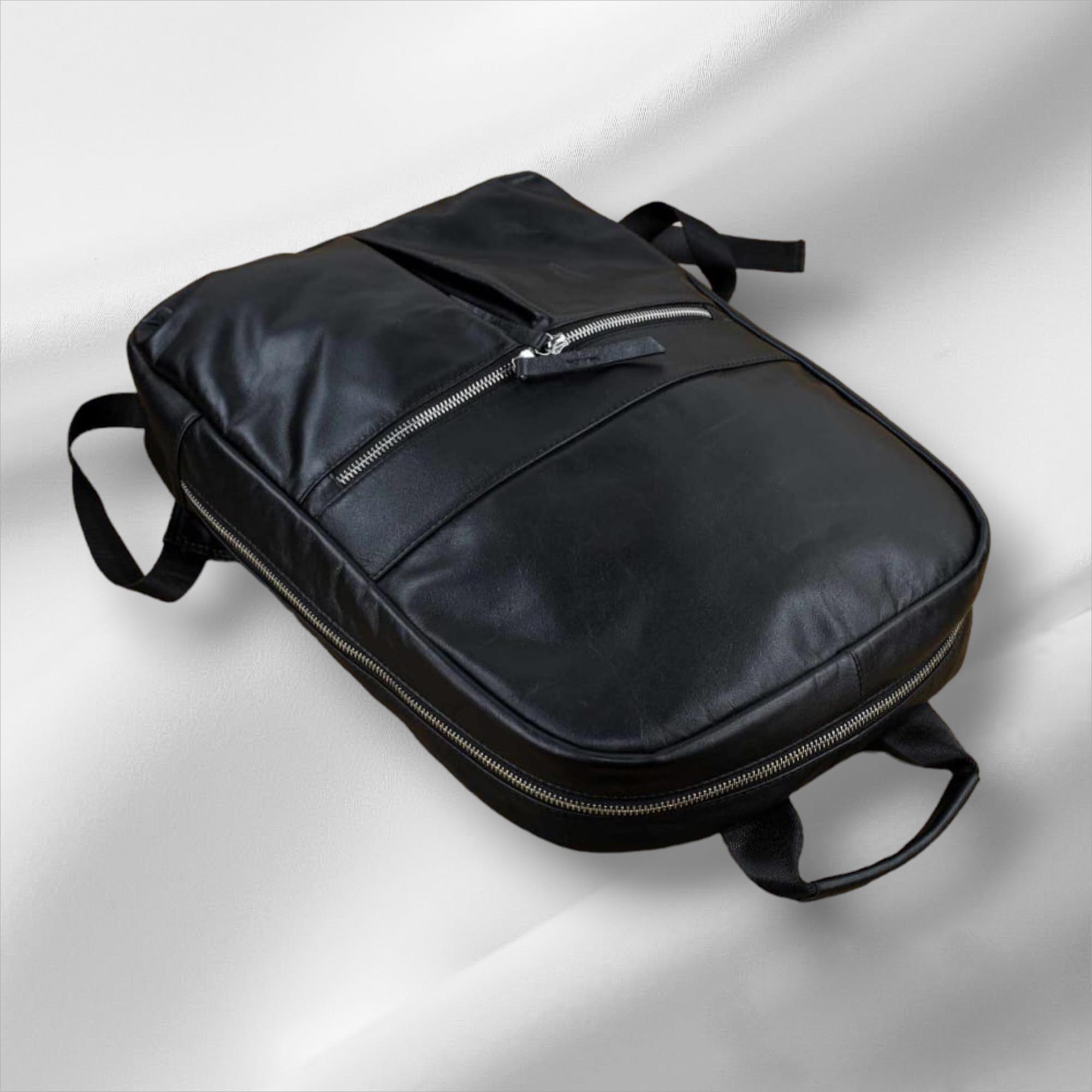 Grain leather laptop backpack(Black-B13) - Image 2